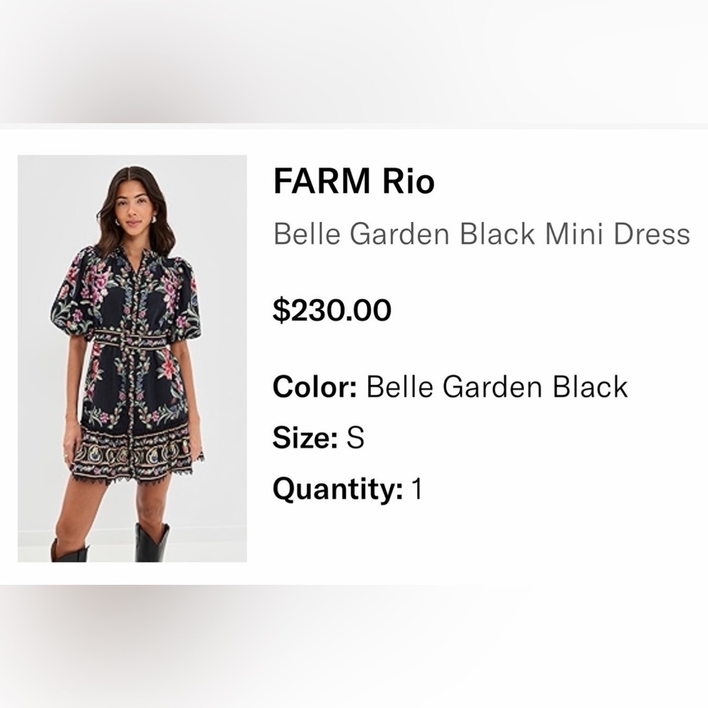 FARM Rio Belle Garden Black Mini Dress (Small)